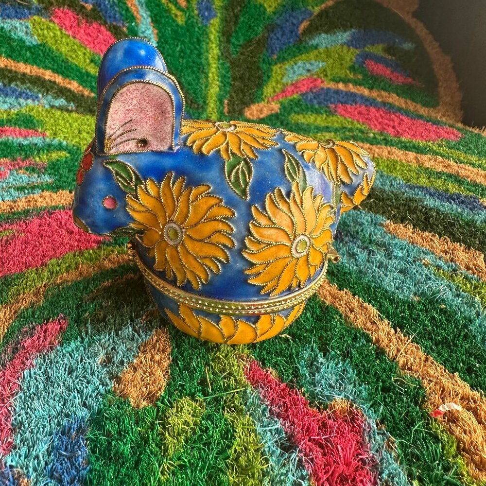 Cloisonne Blue Rabbit Trinket Box